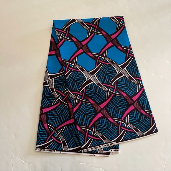 Blue and Pink Multicolor Geometric Abstract Print  Cotton  Fabric - Picture 1 of 1